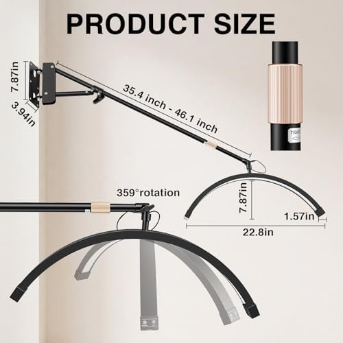 Wall Mount Lash Lamp Half Moon Shaped LED Lash Nail Light Cool/Warm Modes Adjustable Angle and Height for Barbershop Eyelashes Nail Eyebrows Tattoo