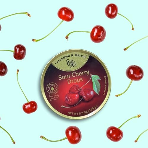 Cavendish & Harvey | Sour Cherry Hard Candy Drops | 5.3 Ounce Tin