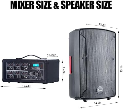 S-1202 12inch 2000W Bluetooth PA System with Powered Mixer Set | Passive Speakers with 6 Channel Mixer /Stands /Mic/ Effect Controller/ 48V Phantom