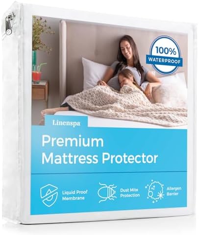 Linenspa Waterproof Mattress Protector, Queen Size – Fitted Sheet Style, Breathable, Machine Washable & Dryer Safe, White