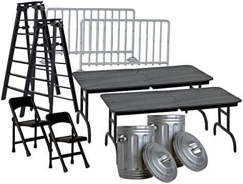 Set of 10 Accessories for Wrestling Action Figures | Double the Match Action with 2 Tables, 2 Chairs, 2 Ladders, 2 Trash Cans & 2 Guardrails