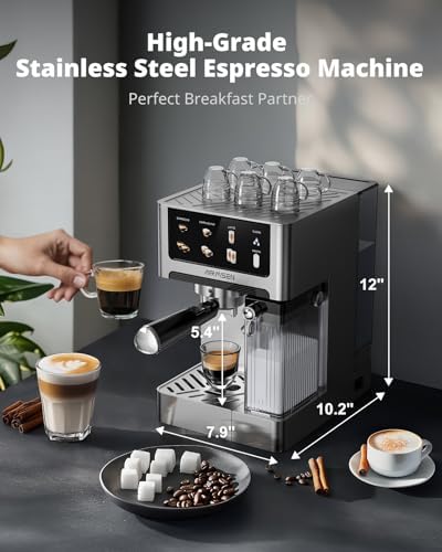 AIRMSEN 20 Bar Espresso Machine with Automatic Milk Frother, Cappuccino & Latte Coffee Maker with Quick Brew Dual Boiler (1350W + 1000W)