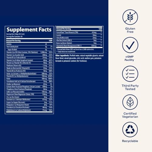 Trace Minerals Liquid Multivitamin with 72+ Minerals, Berry, 32 oz | 600 mg calcium, 100+ nutrients per serving, Supports energy and bones, Daily vitamins for adults