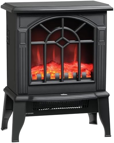 HOMCOM Electric Fireplace Stove 18" Freestanding Fireplace Heater Black | Realistic Flame, Overheating Protection, Portable, 750W/1500W