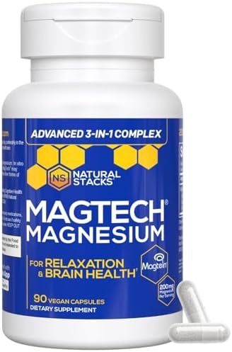 MagTech Magnesium Complex Glycinate, L-Threonate and Taurate, 90 Capsules | Advanced 3 in 1 200mg Chelated Triple Blend w/ Magtein - Supports Relaxation & Brain Health for Women & Men - Natural Stacks