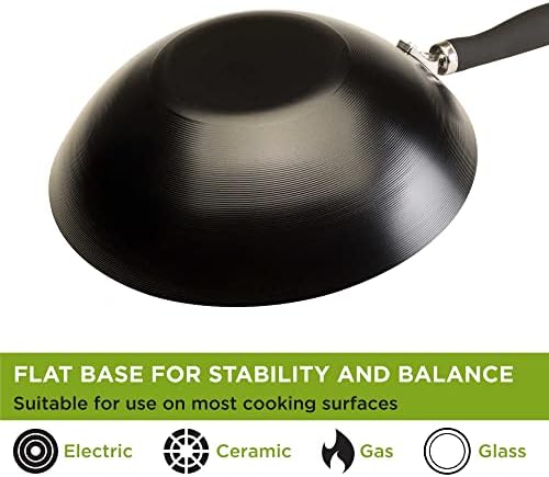 Ecolution Non-Stick Carbon Steel Wok with Soft Touch Riveted Handle, 8",Black