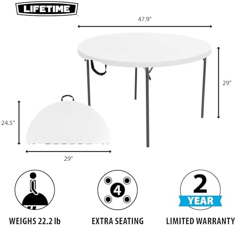 LIFETIME Light Commercial Fold-in-Half Round Table, 4-Foot