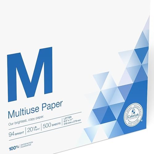 Staples Multipurpose Copy Paper, 8.5x11, 20lb, 94 Bright, 10 Reams/Carton | 5,000 white sheets total. Smooth finish reduces jams in copiers, laser & inkjet printers.