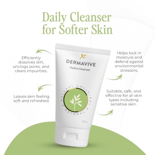 Dermavive Hydrating Facial Cleanser, Soap-Free Gentle Cleanser with Colloidal Oatmeal & Vitamin E, Soothes & Moisturizes Sensitive & Dry Skin