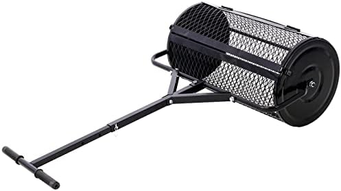 Compost Spreader - 24'' Peat Moss Spreader Manure Spreaders Roller with Adjustable T Shaped Handle Lightweight Metal Mesh Spreader for Lawn Garden Spreading Manure Topsoil, Black 0.5" x 1" Open Slits