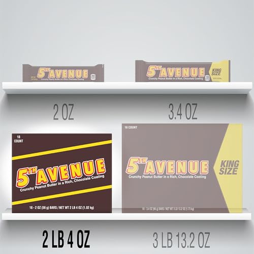 5TH AVENUE Chocolate Coated Peanut Butter Candy Bars, 2 oz, 18 Ct | Crunchy peanut butter candy bars coated in rich chocolate, ideal for vending, gifting and snack breaks.