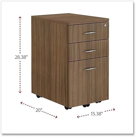 Alera Alera Valencia Series Mobile Pedestal File, Left/Right, 3-Drawer: Box/Box/File, Legal/Letter, Walnut, 15.88 X 20.5 X 28.38