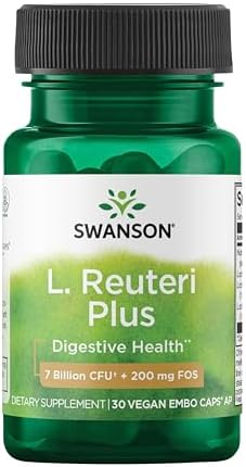 Swanson L. Reuteri Probiotic Plus, 7 Billion CFU, 30 Vegan Capsules | With Lactobacillus Rhamnosus, Acidophilus, and FOS Prebiotic for Gut-Health-Conscious Adults, Full-Spectrum Support