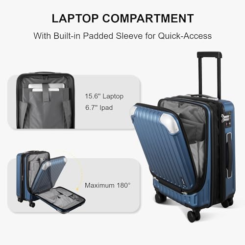 LEVEL8 Grace Carry on Luggage Airline Approved, 20 Inch Expandable Hard Sided Luggages with Spinner Wheels