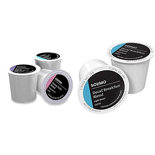 Amazon Brand Solimo Variety Pack Light, Medium Roast Coffee Pods (Kona, Breakfast, Donut) + Solimo Decaf Light Roast Coffee Pods