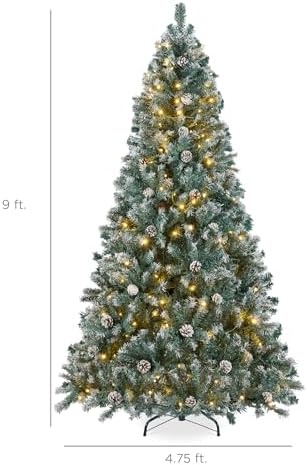 Best Choice Products 7.5ft Pre-Lit Pre-Decorated Pine Artificial Christmas Tree w/Twinkling LEDs, 1, 346 Flocked Frosted Tips, 80 Pinecones
