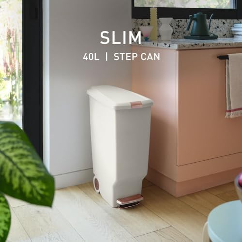 simplehuman 40 Liter / 10.6 Gallon Slim Kitchen Step Trash Can With Secure Slide Lock, Black Plastic