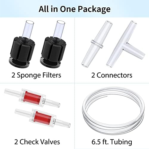 Uniclife Aquarium Air Pump Adjustable 4 LPM 2 Outlets Oxygen Pump with Accessories 100 Gallon Fish Tank