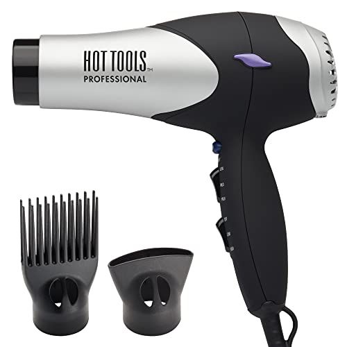 Hot Tools Pro Artist Turbo Styling Hair Dryer | Lightweight and Quiet, Silver/Black, 1 Count (Pack of 1) | Lightweight, Quiet