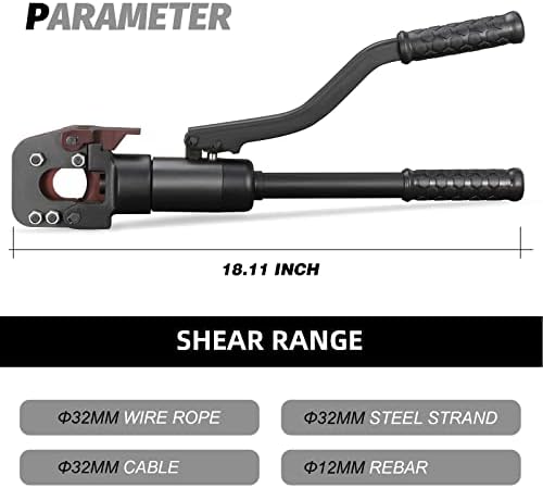 NEWTRY dia 32mm(1.26inch) Hydraulic Cable Rebar ACSR Cutter Heavy Duty 60KN Cutting Tool for Steel Wire Rope/Steel Strand/lron chain | Wire Cable