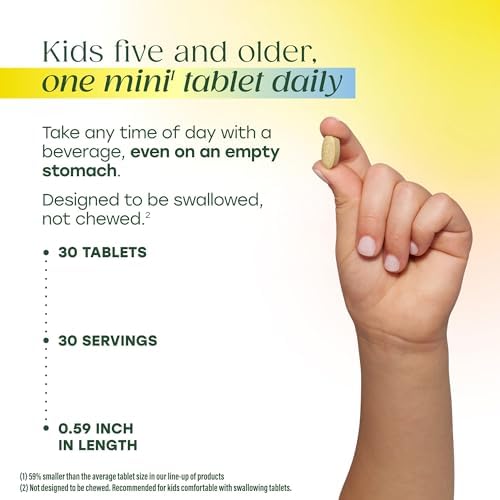 MegaFood Kids One Daily Multivitamin with 21 Key Nutrients, 60 Mini Tablets | Mini Multivitamin for Kids, Supports Immune, Cellular Energy, Teeth & Bone health, Non-GMO, Vegetarian, 60 Servings