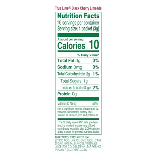 TRUE LIME Black Cherry Limeade Drink Mix (10 Packets) | Made from Real Limes | No Preservatives, No Artificial Sweeteners
