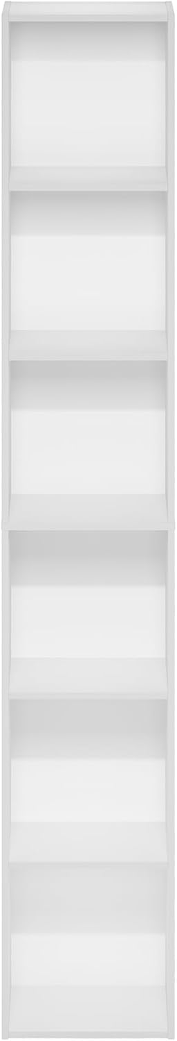 Furinno LUDER Book Shelf, 6-Tier Tall Modern Bookshelf, Bookcase with Open Shelves, 9.3 x 12 x 71, for Living Room, Bedroom, Home Office, White