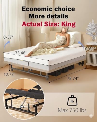 Mixcous King Adjustable Bed Frame with Zero Gravity Heavy Duty 750 lbs | Zero Gravity Anti-Snore Mode, Head & Foot Incline, Wireless Remote Control, Easy Assembly, Heavy Duty Frame