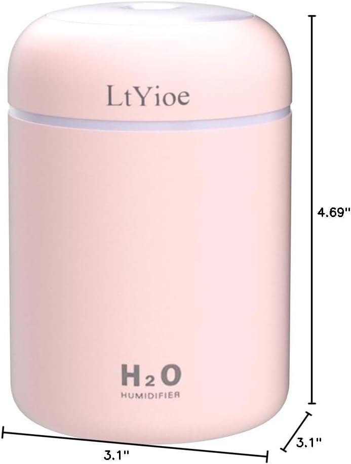 LtYioe Colorful Cool Mini Humidifier, USB Personal Desktop Humidifier for Car, Office Room, Bedroom, etc. Auto Shut-Off, 2 Mist Modes