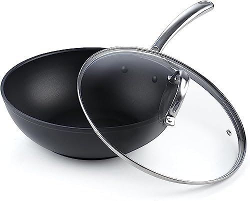 Cooks Standard Classic 11-Inch Hard Anodized Nonstick Wok Stir Fry Pan | 3-Qt Deep Frying Pan with Vented Glass Lid, Stay-cool Handle