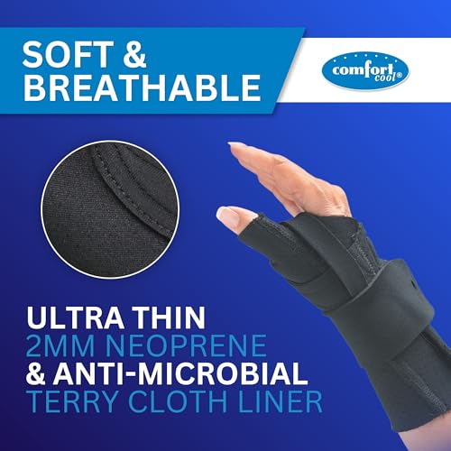 Comfort Cool Wrist Brace with Thumb Support - CMC Restriction Splint for Arthritis & Tendinitis Relief - Black, Right Hand, Medium (7 to 8 inches)