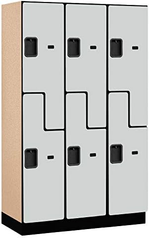 Salsbury Industries 2-Tier S-Style Extra Wide Designer Wood Locker with Three Wide Storage Units, 6-Feet High by 18-Inch Deep, Mahogany