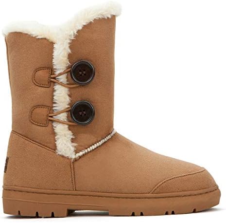 CLPP'LI Womens Twin Button Fully Fur Lined Winter Snow Boots