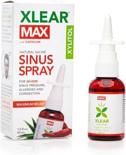 Xlear Max Natural Nasal Spray with Xylitol, 1.5 fl oz (Pack of 4) | Strong Formula with Capsicum and Aloe Vera for Servere Sinus Pressure Relief, Nasal Decongestant, Headache, Dry Nose