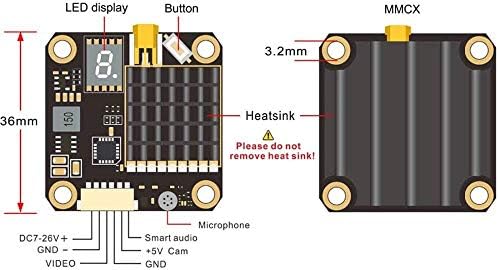 5.8GHz FPV VTX PIT/250/500/1000/2000mW Long Range Switchable Transmitter Support OSD Configuration Using Smart Audio and Microphone with MMCX