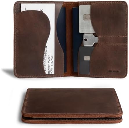 Hide & Drink, Double Passport Cover with Slots for Bills and Keys, Rustic Case, ID Organizer, Full Grain Leather, Handmade Accessories, Bourbon Brown