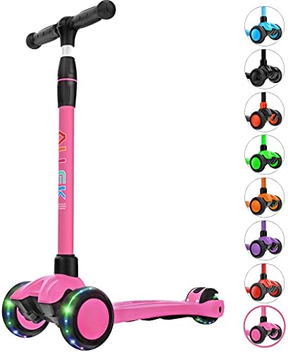 Allek Kick Scooter B03, Lean 'N Glide 3-Wheeled Push Scooter with Extra Wide PU Light-Up Wheels