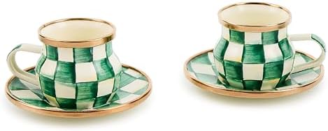 MACKENZIE-CHILDS Espresso Cup & Saucer Set, Black-and-White Courtly Check