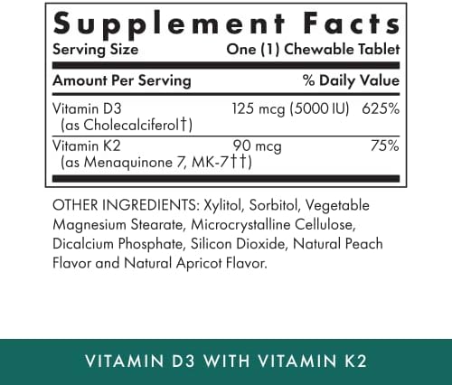 Michael's Health Naturopathic Programs Vitamin D3 with K2 - 90 Chewable Tablets - Apricot Flavor - Skeletal & Immune System Support - No Added Sugar - Vegetarian & Kosher - 90 Servings