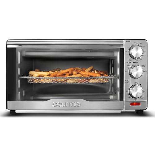 Gourmia Air Fryer Toaster Combo - 6-in-1 Multi-function Countertop Oven Adjustable Temperature & Timer, Fry Basket, Baking Pan