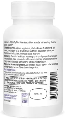 21st Century Calcium 600 Plus D Plus Minerals Caplets, Bone & Joint, 120 | Calcium 600 mg with Vitamin D3 & Essential Minerals
