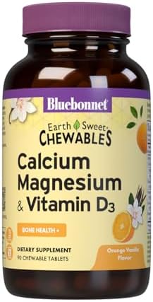 Bluebonnet Nutrition Calcium Magnesium Plus Vitamin D3 Earthsweet, Bone Health & Muscle Relaxation, Soy-Free, Gluten-Free, Kosher Certified, Dairy-Free, 90 Vanilla Flavored Chewable Tablets | Bone Health; Kosher Certified, Gluten-Free, Soy-Free, Dairy-Fr…