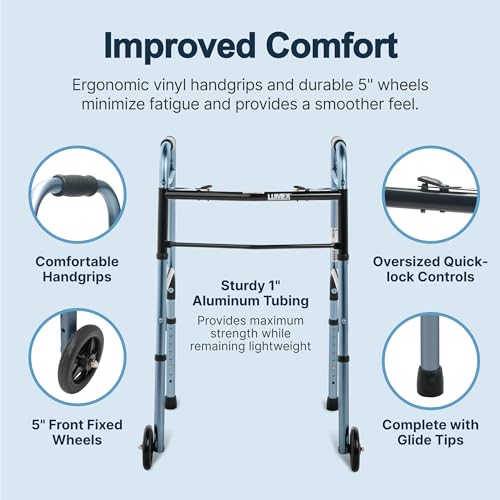 Lumex ColorSelect Walkers for Seniors, Rolling & Folding Adult Walker with Wheels, Pink