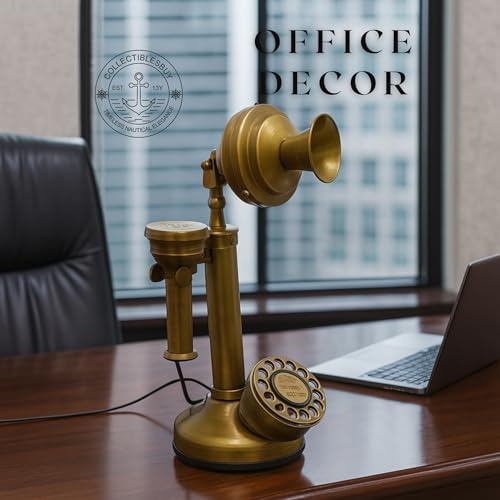 Antique Brass Candlestick Phone Replica Electronic Corded Rotary Dial Phone Home DecorWestern Electric Bell Telephone