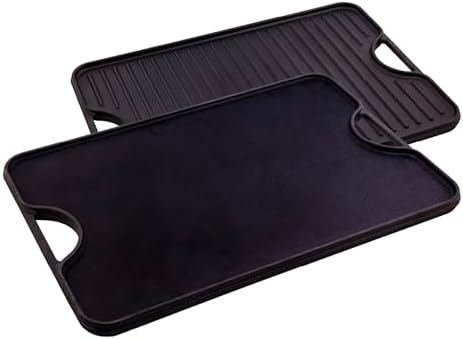 Victoria Rectangular Cast Iron Griddle. Double Burner Griddle, Reversible Grill, 13 x 8.5 Inch, Seasoned with 100% Kosher Certified Non-GMO Flaxseed Oil, Model: GDL-189