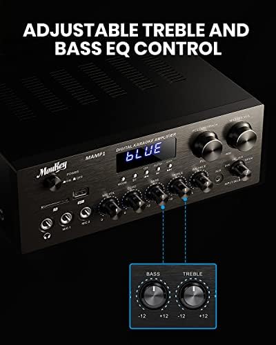 Moukey Stereo Receivers with Bluetooth 5.0, 2.0 Channel Power Audio Amplifier Stereo System w/USB, SD, AUX, RCA, MIC in w/Echo, LED for Karaoke