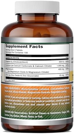 Amazing Formulas Calcium Magnesium Zinc D3-300 Tablets Per Bottle Supplement (Calcium 1000mg - Magnesium 400mg - Zinc 25mg Plus Vitamin D3 600 IU - Per Serving of 3 Tablets)