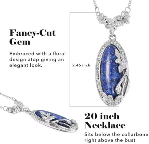 Shop LC Blue Lapis Lazuli Pendant Necklace for Women, Stainless Steel