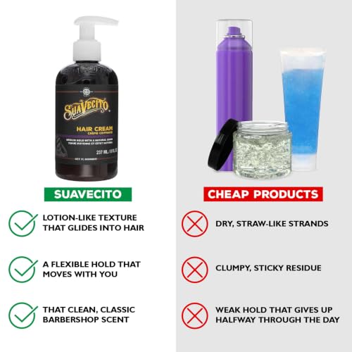 Suavecito Hair Cream for Men - Pump Bottle, Light Hold, Natural Shine, Water Based, Tames Frizz, Great for Curly Hair