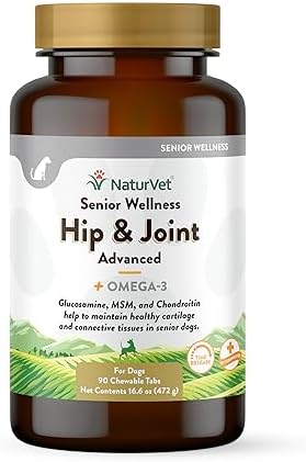 NaturVet – Senior Wellness Hip & Joint Advanced Plus Omegas | Help Support Your Pet’s Healthy Hip & Joint Function | Supports Joints, Cartilage & Connective Tissues | 120 Soft Chews